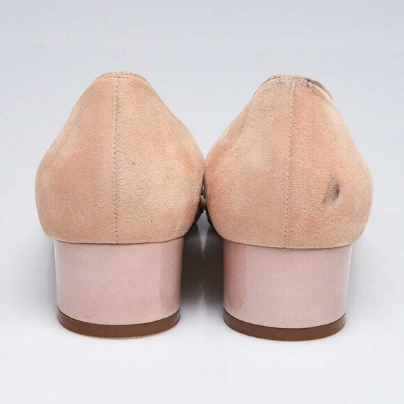 Manolo Blahnik Beige Suede Flower Kitten Heels Size 7.5/38 - Picture 4 of 4